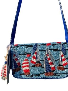 TJMAXX MARSHALLS Viral Sailing Sail Boat Ocean Beaded Bag Summer Purse Shoulder